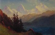 Albert Bierstadt Sunset Over a Mountain Lake USA oil painting artist